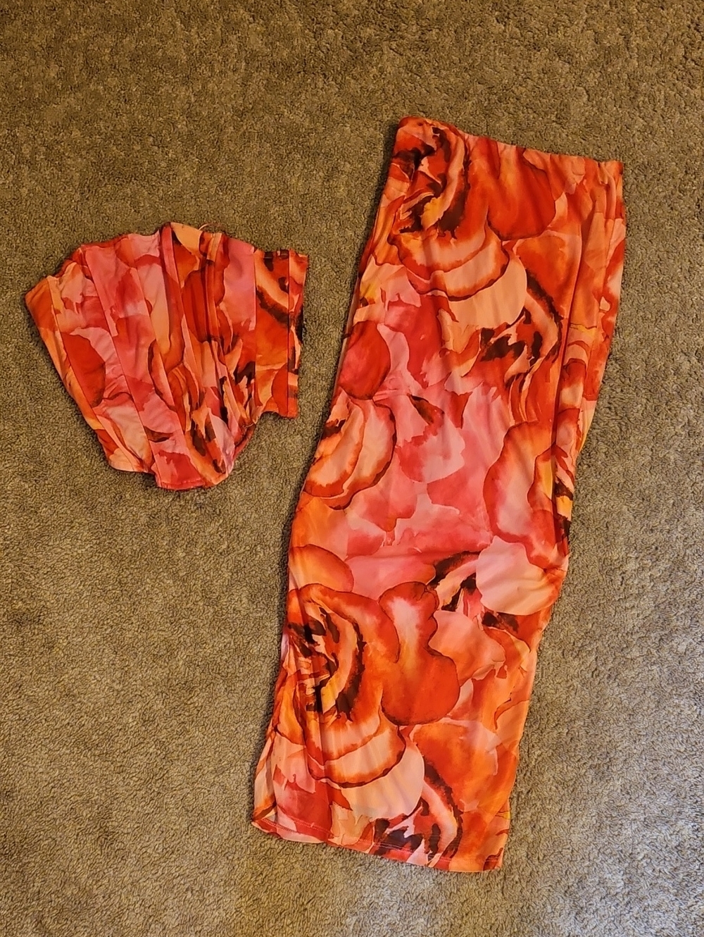 Women’s Orange Floral Print Corset & Skirt Set